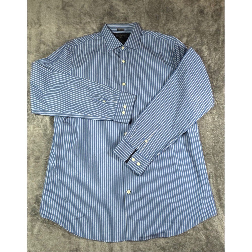 Banana Republic Fitted Dress Shirt Mens XL Blue White Stripe 100s Two Ply Cotton
